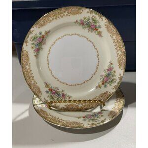 Noritake Japan Vintage Floral Gold Rimmed Porcelain Salad Plates Set Of 2